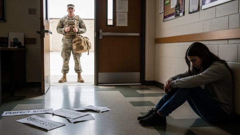 THEY TORE UP HER PERFECT SCORE AND CALLED HER SOLDIER FATHER A “BROKEN HOME EXCUSE.” THEY DIDN’T KNOW HE WAS STANDING RIGHT BEHIND THEM, FRESH FROM DEPLOYMENT, READY TO TEACH THEM A LESSON ABOUT RESPECT THEY WILL NEVER FORGET.