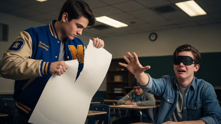 He Thought He Was Just Destroying Homework To Mock The Blind Kid, But When The Teacher Revealed He Had Just Ripped Up A Goodbye Letter To A War Hero, The Bully Was Forced To Do Something That Would Change His Life Forever.