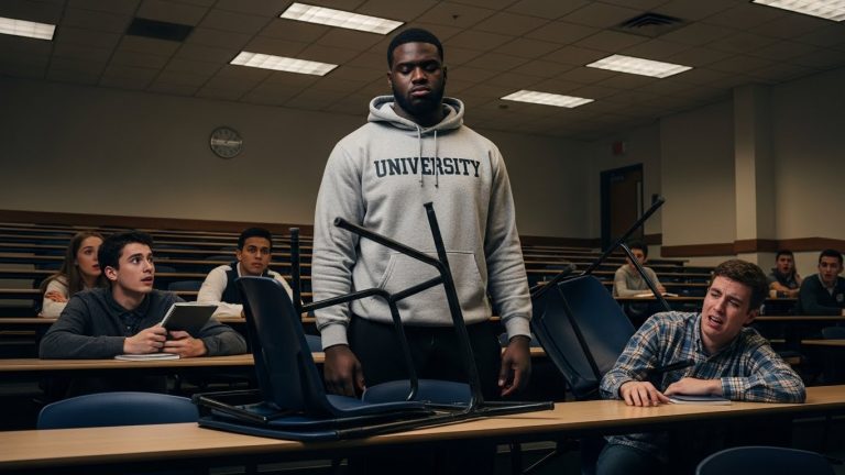 They Thought They Could Destroy The Quiet Kid While The Professor Watched, But They Forgot One Thing: The 240-Pound Quarterback Sitting Two Rows Down Was Trying To Take A Nap. What Happened Next Silenced The Whole University.