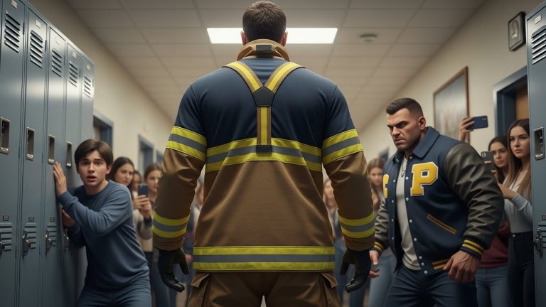 I thought I was going to pass out from fear in the middle of the hallway while he laughed in my face, swinging his fists just inches from my nose. Everyone watched. Nobody moved. I was trapped in a nightmare until a stranger in uniform stepped out of the shadows. He didn’t yell. He didn’t fight. He just stood there and taught the school bully a lesson about fear that none of us will ever forget. This is the moment my life changed forever.