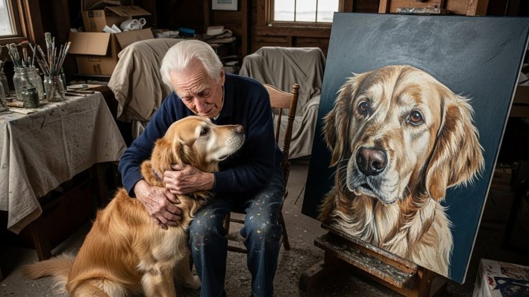I LOST MY SIGHT FIVE YEARS AGO AND BURIED MY TALENT WITH IT. BUT THIS MORNING, MY LOYAL DOG LICKED MY HAND IN A WAY I CAN’T EXPLAIN. I PICKED UP A BRUSH FOR THE FIRST TIME SINCE THE CRASH, AND THE FACE I PAINTED HAS BROKEN EVERY HEART IN THIS TOWN. MY DAUGHTER IS SOBBING IN THE KITCHEN, AND I THINK I FINALLY UNDERSTAND WHAT IT MEANS TO TRULY SEE.