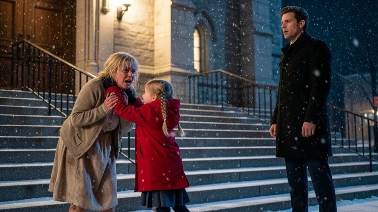 I sat barefoot in the freezing snow on Christmas Eve, watching hundreds of wealthy families step over me like I was trash. I was ready to give up until a 3-year-old girl in a red coat broke away from her father, wrapped her tiny arms around my dirty neck, and whispered six words that saved my life: “I think you need a hug.”