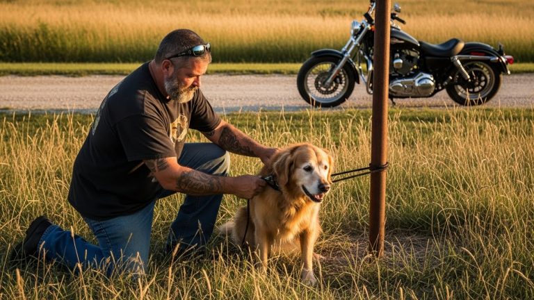 I SAW THREE TEENS TIE A SENIOR DOG TO A RUSTY FENCE AND WALK AWAY LAUGHING, BUT WHEN I FOUND THE HANDWRITTEN NOTE TUCKED INTO HIS COLLAR, MY ANGER TURNED INTO A COLD, HARD KNOT OF TEARS.