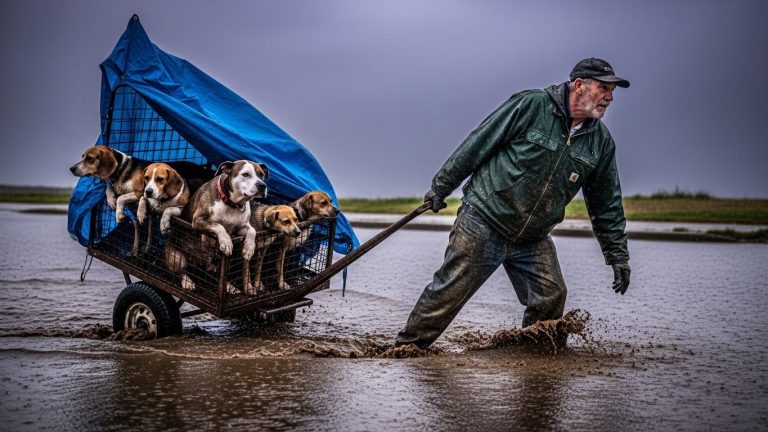 A Man Dragged a Cart Through Storm Mud — Inside Were Eight Shaking Dogs No One Else Would Stop For. They Called Him a Madman and Honked Their Horns to Get Him Off the Road, But When the Tarp Slipped, the Town Finally Understood the Secret He’d Been Carrying for Ten Years.