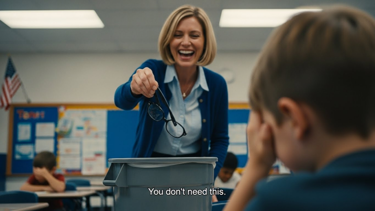 I Watched Five Teachers Laugh As They Threw My Partially Blind Son’s $800 Glasses Into A Trash Compactor Because They ‘Ruined The Aesthetic’ Of The Class Photo—They Didn’t Realize The Man Standing In The Doorway Was The Director Of The FBI, And I Was About To Burn Their Entire World To The Ground.
