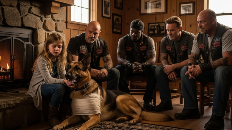 I Was 8 Years Old When My Own Father Attacked Me with a Shovel. My Best Friend, a German Shepherd, Took the Blow for Me. The Men Who Found Us Were Covered in Tattoos and Leather—But They Were the First Family I Ever Knew. What I Saw That Night at the Biker Club Changed Everything.