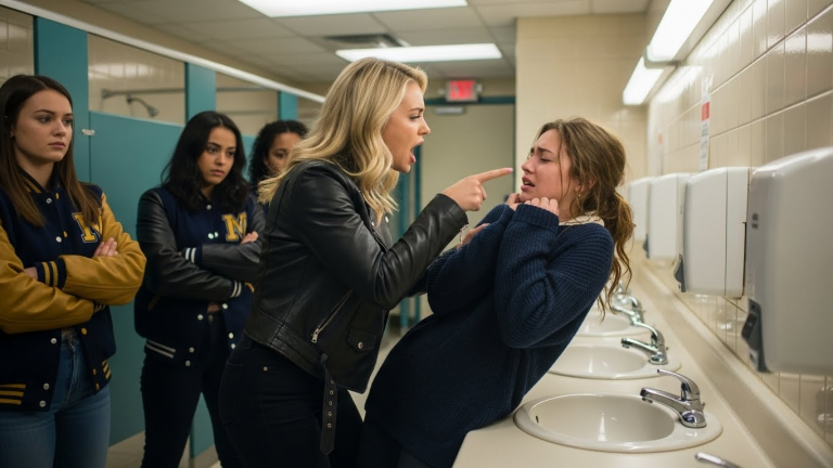 I Thought I Was Taking My Last Breath In A High School Sink Until A Combat Marine Kicked The Door Off Its Hinges. The Bully Laughed—Until She Saw The Medals On His Chest. A Heart-Stopping Story Of Justice, Family, And The Moment The “Invisible Girl” Found Her Voice.