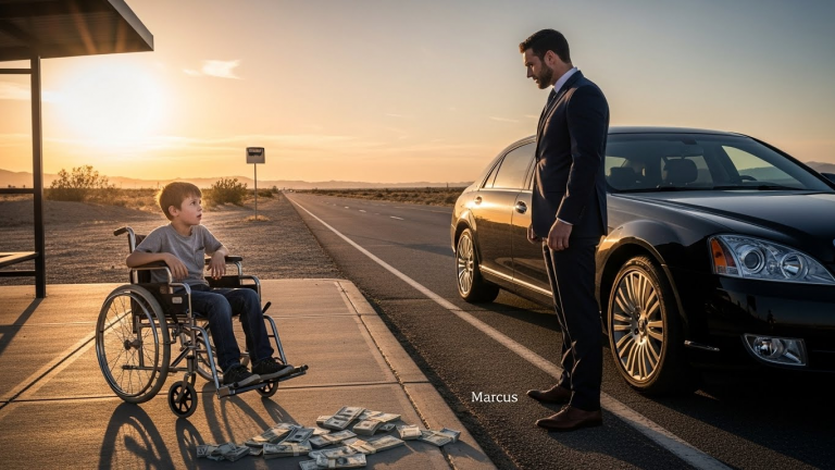 🤯 Abandoned and Betrayed: My Father Left Me in My Wheelchair at a Bus Stop, and What the Millionaire Did Next Will Change Everything! 💔 I was freezing, alone, and trapped. Then Marcus, the richest man I’d ever seen, threw a fortune at my feet and demanded the shocking truth about my father.