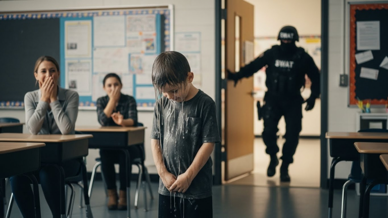 The Teacher Smiled When My Son Was Drenched in Filthy Mop Water—She Didn’t Know His Dad Was The SWAT Commander Standing Outside The Door.