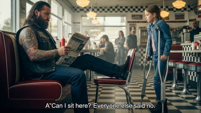 An 8-Year-Old Amputee Begged Every Table for a Seat, and They All Spat in Her Face—Except Me, the ‘Monster’ They Were Too Scared to Look At. When She Whispered Three Words That Stopped My Heart, I Realized the Clean-Cut Dad Waiting at Home Wasn’t Raising Her… He Was Starving Her for a Payday. What I Found in His Garage Triggered a Call That Brought 30 Hell’s Angels to His Doorstep, and We Didn’t Knock. You Won’t Believe How the Law Failed Her, but We Didn’t.