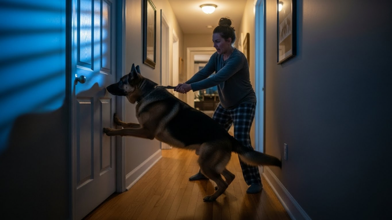 Our German Shepherd kept attacking the nursery door every night. We thought he was jealous. We were wrong. When I finally dragged him away, the silence from the crib revealed a secret about his past that changed everything.