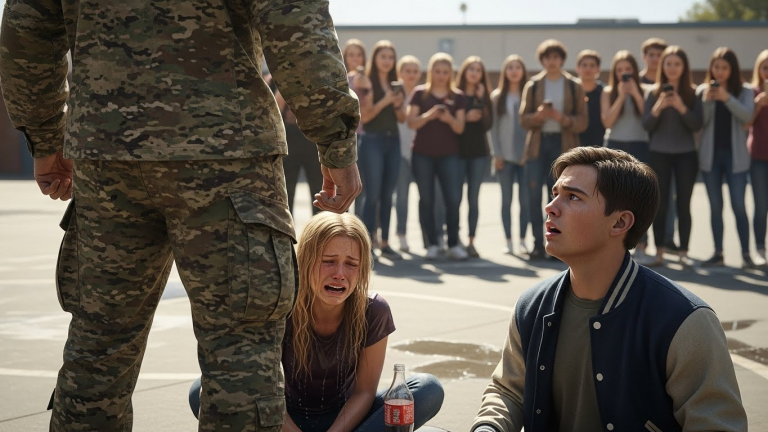 I Survived 18 Months of Combat Only to Come Home and Watch My Daughter Being Tortured in Her Own Schoolyard. The Bullies Were Laughing While They Poured Trash on Her. They Didn’t Realize the “Stranger” Standing Behind Them Wasn’t Just a Soldier… He Was Her Father, and He Was About to Teach Them a Lesson They Would Never Forget.