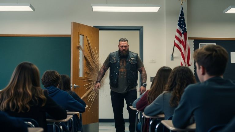 They Forced My Stepdaughter to Kneel and Filmed It for Likes. They Didn’t Know Her Stepdad Was the Sergeant-at-Arms of the Local MC—Until I Kicked the Classroom Door Down.