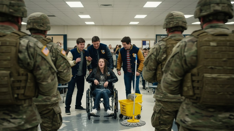 I Flew 7,000 Miles From A Combat Zone Just To Surprise My Disabled Little Sister At School, Only To Find Her Drenched In Freezing Water While Her Bullies Laughed. They Didn’t Realize My Entire Platoon Was Standing Right Behind Me, And Let’s Just Say, The Laughter Stopped Real Fast.