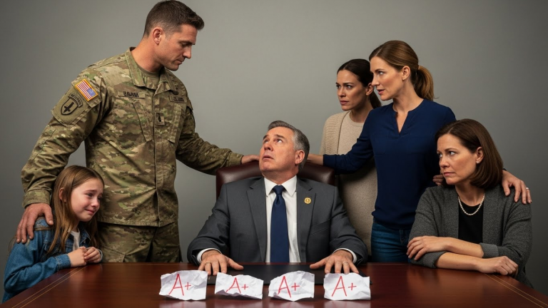 THEY TORN MY DAUGHTER’S PERFECT TEST RIGHT IN FRONT OF US, CALLING HER MILITARY DAD’S SACRIFICE AN “EXCUSE.” WHAT HAPPENED NEXT WHEN A DEPLOYED US ARMY MAJOR, STILL WEARING THE DUST OF KANDAHAR, WALKED THROUGH THAT DOOR, SILENCED THE ENTIRE SCHOOL ADMINISTRATION, AND REMINDED THEM WHAT TRUE HONOR LOOKS LIKE, IS A STORY AMERICA NEEDS TO HEAR.