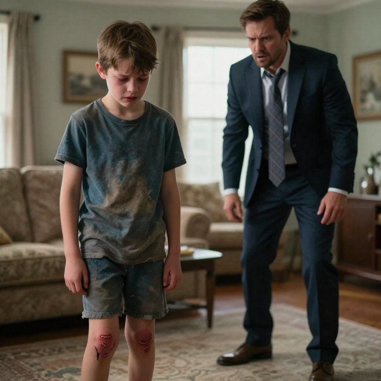 HE SCREAMED, “STOP CALLING ME DAD!” SHOVED THE BOY SO HARD HE BLED. LITTLE DID HE KNOW, THE REAL FATHER WAS WATCHING, READY TO END THIS NIGHTMARE!