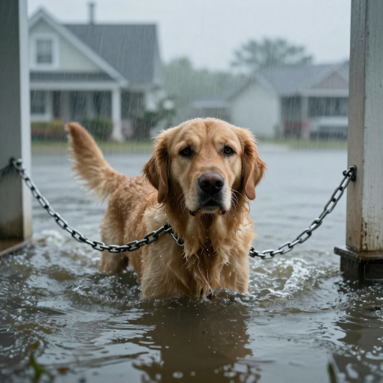 ABANDONED TO DIE: HEARTLESS OWNER LEAVES DOG CHAINED OUTSIDE DURING HURRICANE – RESCUED BY VETERANS, JUSTICE SERVED!