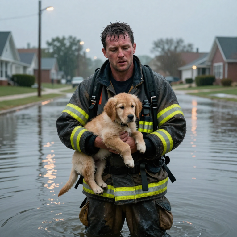 HEARTBREAKING RESCUE: I PLUNGED INTO FREEZING FLOODWATERS TO SAVE A GOLDEN RETRIEVER CHAINED TO A SINKING PORCH – HIS DESPERATE CRIES ECHOED THROUGH THE STORM. EVERY SECOND COUNTED AS I FUMBLED WITH THE RUSTED CHAIN, PRAYING I WASN’T TOO LATE!