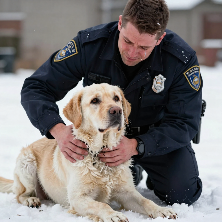 “THEY LEFT US TO DIE”: Abandoned in sub-zero cold, matted with ice, our eyes closing forever, we collapsed, but a sheriff found us, tearing off his own jacket, weeping, fighting to save us from a frozen grave after our owner threw us away.