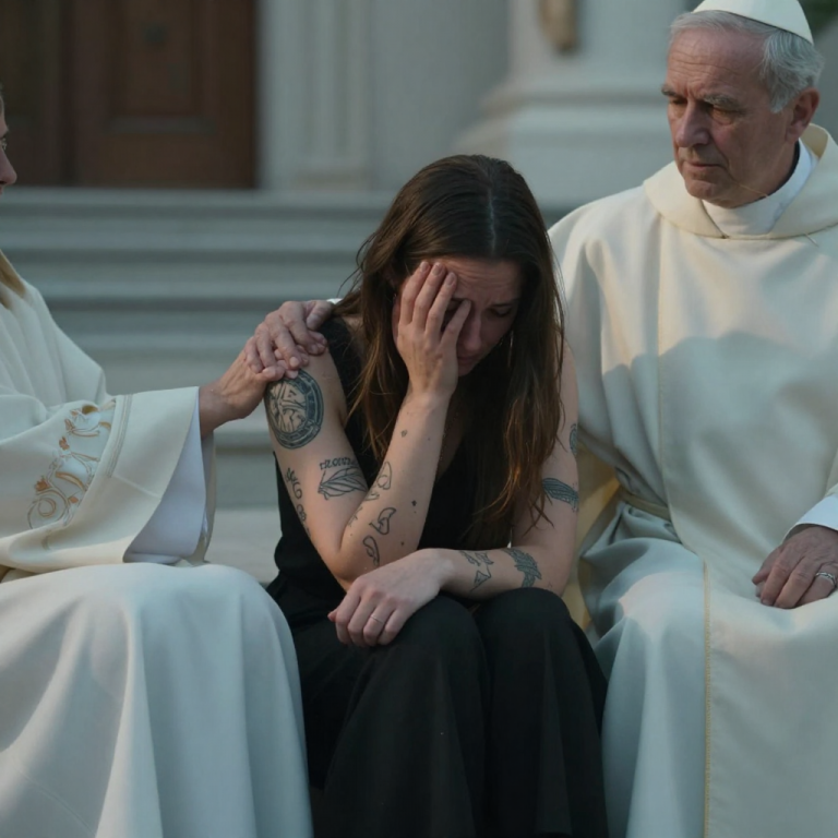 THE PRIEST SAID MY TRAMP STAMP MEANT I WASN’T WELCOME IN HIS CHURCH. I SAT CRYING ON THE STEPS UNTIL A MAN IN A SIMPLE ROBE TOLD ME THE CHURCH WAS A HOSPITAL FOR THE BROKEN, NOT A MUSEUM FOR SAINTS, AND THEN HE FIRED THE PRIEST.
