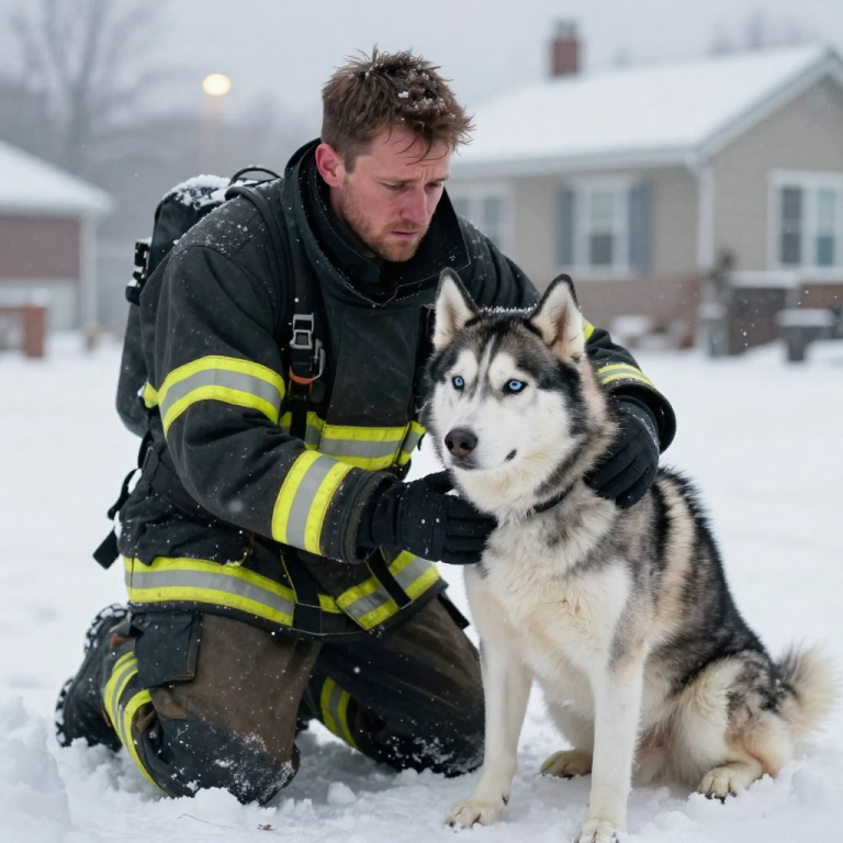 FROZEN AND FORGOTTEN: The Husky whimpered, chained to the porch in a blizzard, its owner refusing to let it inside, until a firefighter broke down the door—his rage a promise that justice would be served.
