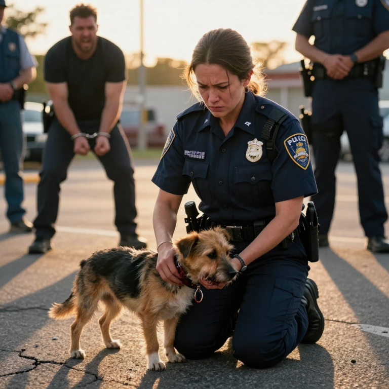 HE WAS DRAGGING THE WHIMPERING ANIMAL ACROSS THE SCORCHING ASPHALT BY A RUSTED WIRE NOOSE, SCREAMING THAT THE CREATURE WAS HIS PROPERTY TO BREAK. I SLAMMED MY PATROL CAR DOOR, HAND RESTING HEAVY ON MY BELT, AND TOLD HIM THAT IF HE TIGHTENED THAT LEASH ONE MORE MILLIMETER, HE WOULDN’T BE WALKING AWAY FROM THIS STREET A FREE MAN.