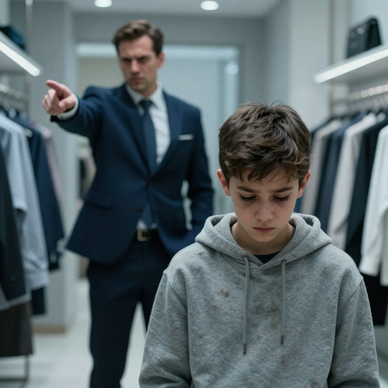 THE MANAGER SNATCHED THE SUIT FROM MY HANDS AND SCREAMED THAT I SMELLED LIKE A LANDFILL, REFUSING TO BELIEVE THE CHEMICAL BURN ON MY SHIRT WAS FROM A NATIONAL SECURITY PROJECT, UNTIL A NAVY ADMIRAL WALKED IN AND SALUTED ME IN FRONT OF THE ENTIRE STORE.
