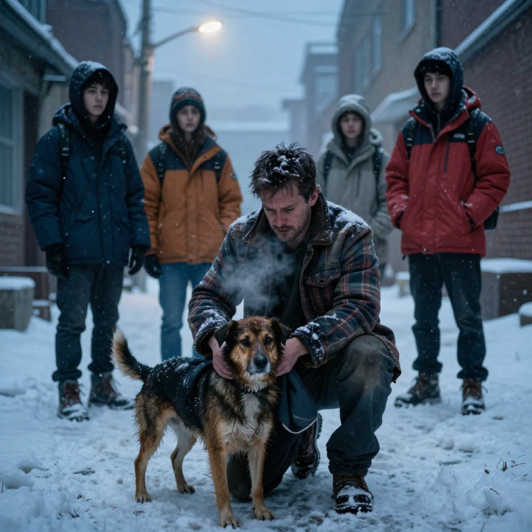 THEY CORNERED A FREEZING STRAY BEHIND THE OLD DEPOT, DUMPING ICE WATER ON HER SHIVERING BODY WHILE THEY LAUGHED AND FILMED IT FOR CLOUT, BUT THE MOMENT I KICKED THAT BUCKET FROM THEIR HANDS AND STOOD OVER THE HELPLESS ANIMAL, THEIR SMIRKS VANISHED—BECAUSE THEY REALIZED TOO LATE THAT I WASN’T THERE TO ASK THEM TO STOP, I WAS THERE TO TEACH THEM A LESSON THEY WOULD NEVER FORGET.
