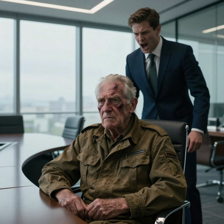 HE SPAT ON MY SERVICE SCARS AND CALLED ME ‘JANITOR TRASH’ IN MY OWN BOARDROOM, NEVER SEEING HIS BILLIONAIRE FATHER TREMBLING BEHIND HIM.