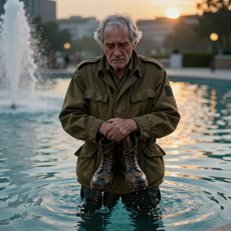 “LOOK AT THE TRASH MAN SWIMMING FOR HIS GARBAGE,” THEY LAUGHED AS THEY KICKED MY OLD COMBAT BOOTS INTO THE FOUNTAIN, UNAWARE THAT THE MAN WATCHING FROM THE VIP BALCONY WASN’T JUST THEIR FATHER—HE WAS THE SUBORDINATE WHOSE ENTIRE CAREER I HELD IN THE PALM OF MY WET, TREMBLING HAND, AND HIS HEART HAD JUST STOPPED COLD.
