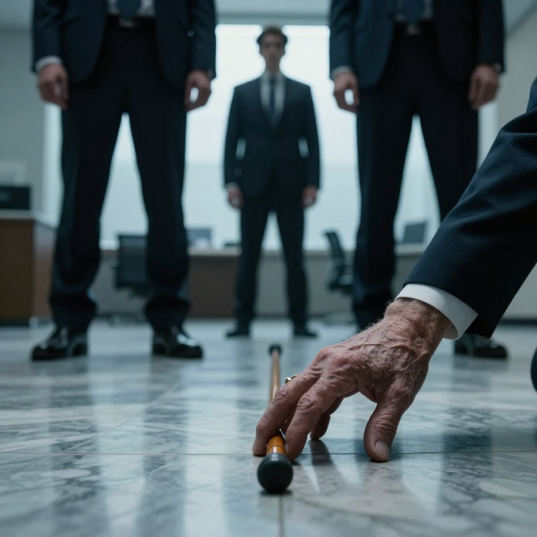 “LOOK AT THIS PATHETIC OLD COWARD,” THEY JEERED, KICKING MY CANE OUT FROM UNDER ME IN THE HALLWAY OF THE VERY EMPIRE I BUILT. They saw only a frail old man with a limp, a target for their cruel amusement, never suspecting that the ‘weakness’ they mocked was a permanent injury from a war they wouldn’t last five seconds in. They laughed as I hit the marble floor, but when their father—my arrogant Vice President—saw the security footage an hour later, he didn’t laugh; he collapsed in absolute terror, realizing his sons had just assaulted the Chairman who held the power to erase their entire family’s future with a single signature.