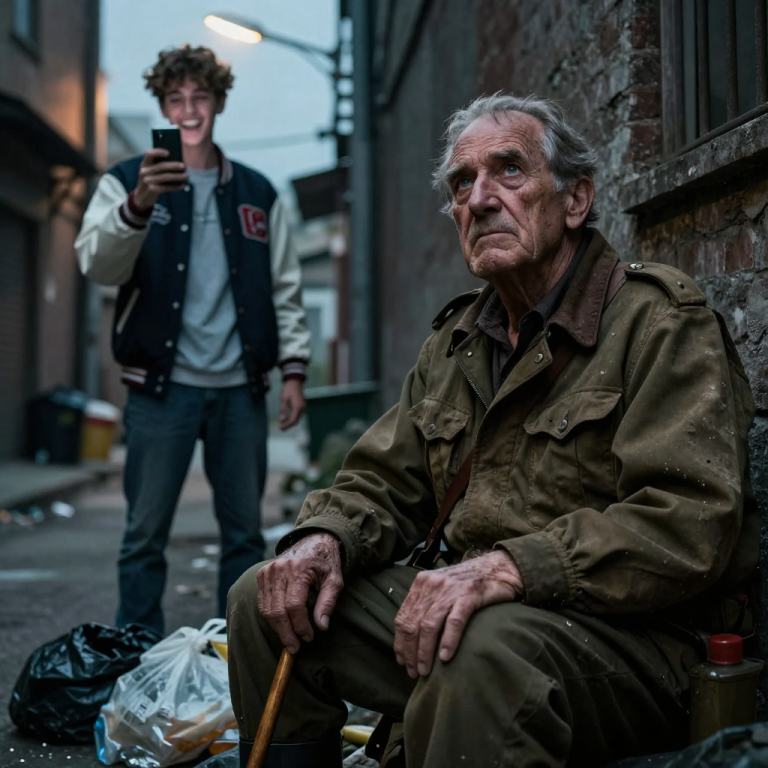 THEY LAUGHED WHILE SHOVING ME INTO THE TRASH, RECORDING MY HUMILIATION FOR LIKES, UNSCARED OF THE OLD VETERAN THEY THOUGHT WAS WEAK, BUT THEY DIDN’T KNOW THE MAN THEY WERE MOCKING WAS THE CHAIRMAN OF THE BOARD WHO SIGNS THEIR FATHER’S PAYCHECKS, AND SILENCE IS ABOUT TO COST THEM EVERYTHING.