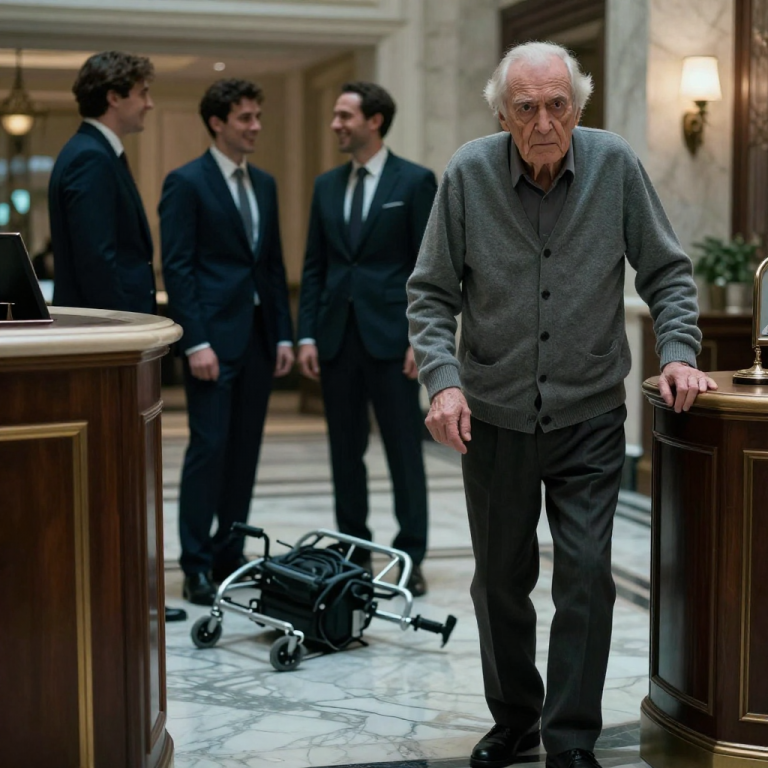 THEY KICKED MY WALKER ASIDE AND LAUGHED AT MY TREMBLING HANDS, NOT REALIZING THE MAN THEY CALLED “GARBAGE” OWNED THE BUILDING THEY WERE STANDING IN.