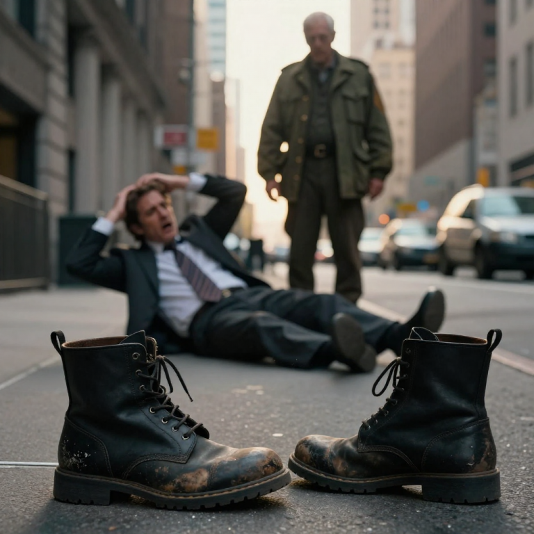 HE SPAT ON MY COMBAT BOOTS AND LAUGHED AS I FELL INTO THE TRASH, UNCONSCIOUS THAT THE “BEGGAR” HE HUMILIATED WAS THE CHAIRMAN HOLDING HIS FATHER’S CAREER IN HIS HANDS.