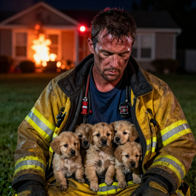 MY CAPTAIN GRABBED MY HARNESS AND SCREAMED ‘IT’S A LOSS, DON’T YOU DARE GO IN THERE FOR DOGS,’ BUT I COULD HEAR THE WHIMPERING BEHIND THE BLACK SMOKE. I ignored the direct order that could end my career, tore off my protective outer shell to wrap the four trembling bodies, and crawled through a collapsing basement window because I took an oath to save lives, and I didn’t specify the species.