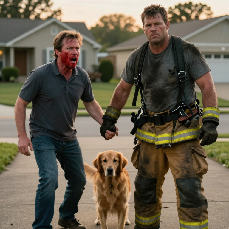 I STOOD PARALYZED ON THE SIDEWALK AS MY NEIGHBOR RAISED HIS FIST AGAINST THE TREMBLING GOLDEN RETRIEVER, A DOG THAT HAD NEVER KNOWN ANYTHING BUT FEAR, AND JUST AS THE BLOW WAS ABOUT TO SHATTER THE ANIMAL’S SPIRIT, A GRIP OF STEEL STOPPED HIM COLD—OUR TOWN’S QUIET HERO HAD FINALLY SEEN ENOUGH.