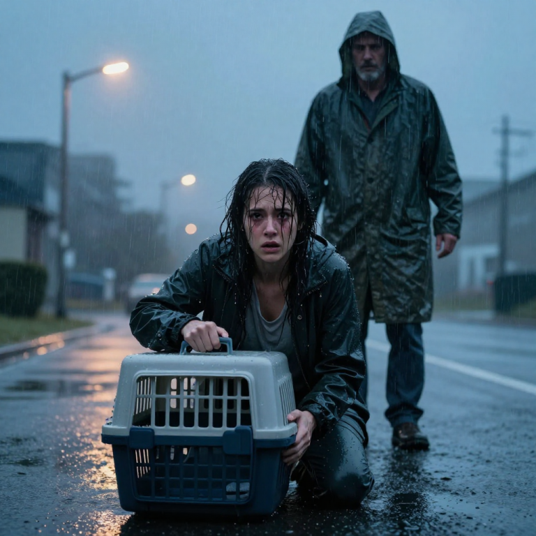 HE WAS DRAGGING THE CRATE ACROSS THE ASPHALT IN THE POURING RAIN, SCREAMING ABOUT LEASE VIOLATIONS WHILE THE TINY WHIMPERS INSIDE WERE DROWNED OUT BY THUNDER, AND I KNEW IN THAT MOMENT I DIDN’T CARE ABOUT MY SECURITY DEPOSIT OR HAVING A ROOF OVER MY HEAD ANYMORE. I GRABBED THE HANDLE SO HARD MY FINGERNAILS DUG INTO THE PLASTIC, LOOKED HIM DEAD IN THE EYE, AND TOLD HIM HE WOULD HAVE TO PHYSICALLY THROW ME INTO THE GUTTER BEFORE I LET HIM HURT THOSE INNOCENT SOULS.