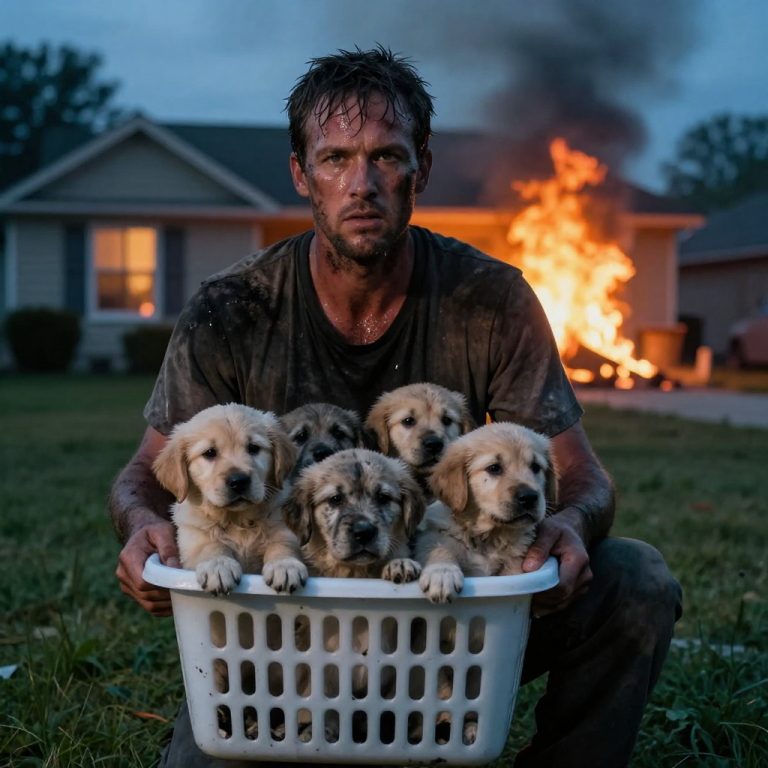 HE WATCHED HIS HOUSE BURN FROM THE SAFETY OF THE STREET WHILE FIVE PUPPIES SCREAMED INSIDE, TELLING ME “IT’S JUST PROPERTY,” BUT I KNEW THOSE SOULS WERE WORTH MORE THAN HIS LIFE, SO I TOOK A BREATH AND CHARGED STRAIGHT INTO HELL TO SAVE THEM.