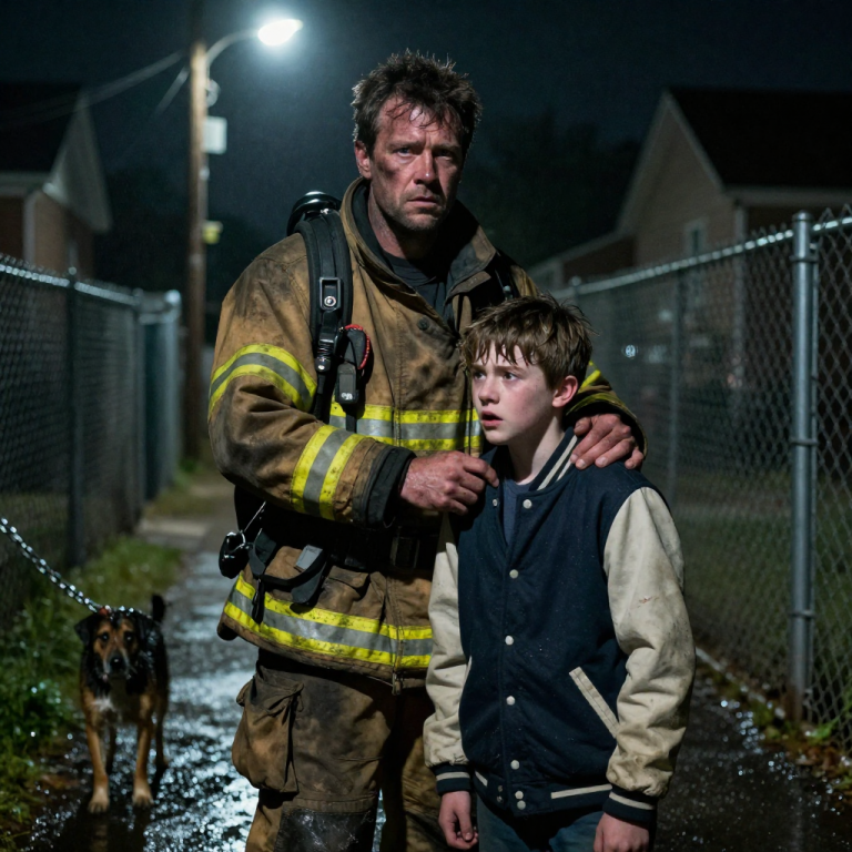 THEY POURED ICE WATER ON A CHAINED DOG FOR A VIRAL VIDEO, BUT THEY DIDN’T SEE ME WATCHING FROM THE DARK. I had just spent twelve hours fighting a blaze that took a family’s home, and my patience for cruelty was gone. The leader held his phone steady, laughing as the poor animal whimpered, trapped against the fence. They thought they were untouchable until I stepped out, covered in soot and smelling of smoke. I grabbed the boy’s collar, and the silence that followed was the loudest thing I’d heard all night.
