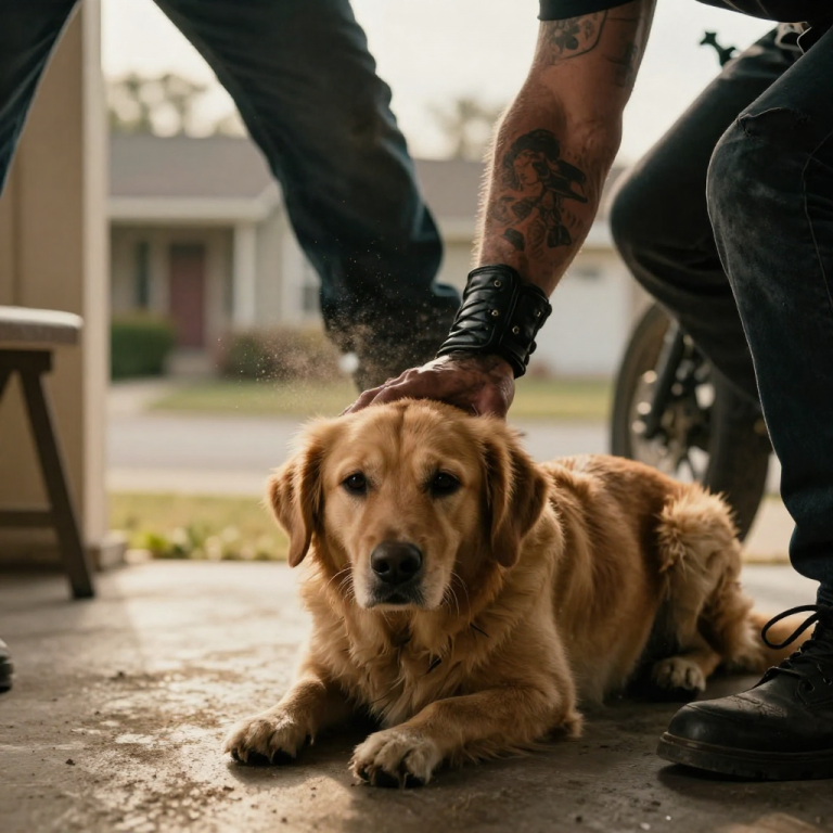 “IT’S JUST A MUTT,” HE SCREAMED AS HE RAISED HIS BOOT, BUT HE DIDN’T SEE THE THIRTY BIKERS WATCHING IN DEADLY SILENCE BEHIND HIM.