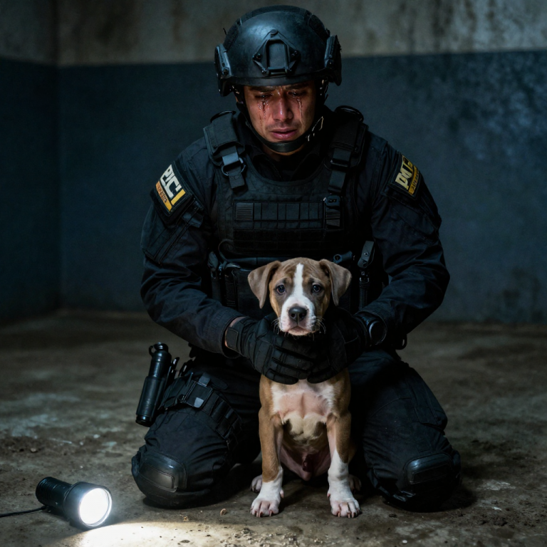 THE WARRANT SAID WE WERE LOOKING FOR A CARTEL STASH HOUSE, BUT WHEN I KICKED IN THE BASEMENT DOOR, THE SMELL WASN’T CHEMICALS—IT WAS DEATH. I DROPPED MY RIFLE AND FELL TO MY KNEES IN THE FILTH AS SIX TERRIFIED PAIRS OF EYES STARED BACK AT ME FROM THE DARKNESS, AND FOR THE FIRST TIME IN MY CAREER, THE MAN TRAINED TO KILL WEPT OPENLY WHILE A STARVING PUPPY LICKED THE TACTICAL GLOVE OF ITS SAVIOR.