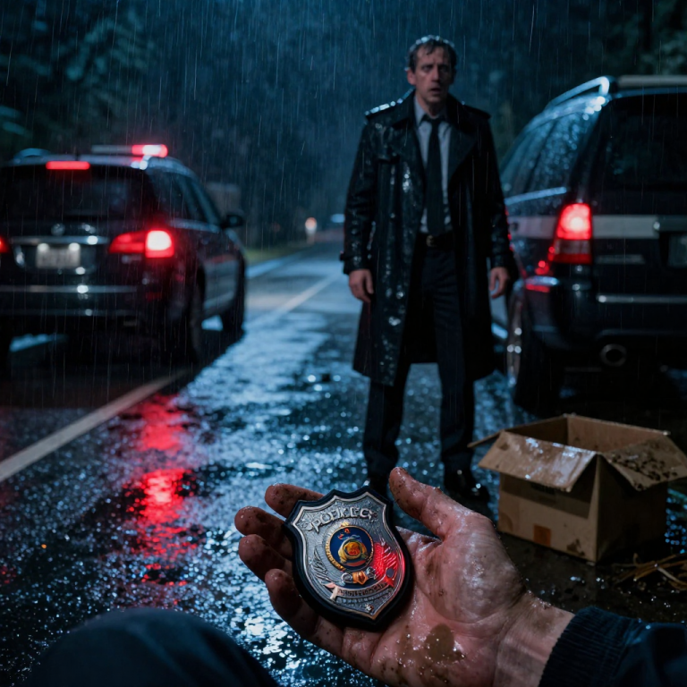 HE LAUGHED AS HE KICKED THE BOX INTO THE DITCH, THINKING THE RAIN WOULD WASH AWAY THE EVIDENCE OF HIS BETRAYAL, BUT HE DIDN’T NOTICE THE HEADLIGHTS CUTTING THROUGH THE STORM OR THE MAN STEPPING OUT OF THE TRUCK WHO HAD SEEN EVERYTHING AND WAS ABOUT TO SHOW HIM WHAT REAL JUSTICE LOOKS LIKE.