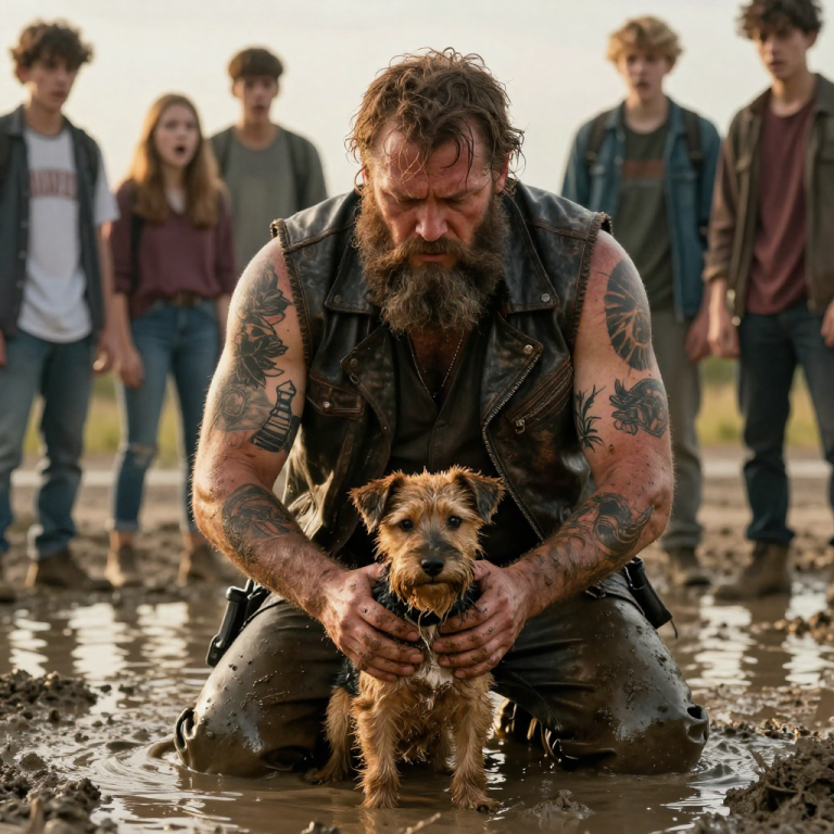 THEY LAUGHED WHILE KICKING THE STARVING DOG INTO THE MUD, BUT THE LAUGHTER DIED THE MOMENT 50 BIKERS CUT THEIR ENGINES AND THE LEADER STEPPED OFF HIS HARLEY WITH TEARS IN HIS EYES.