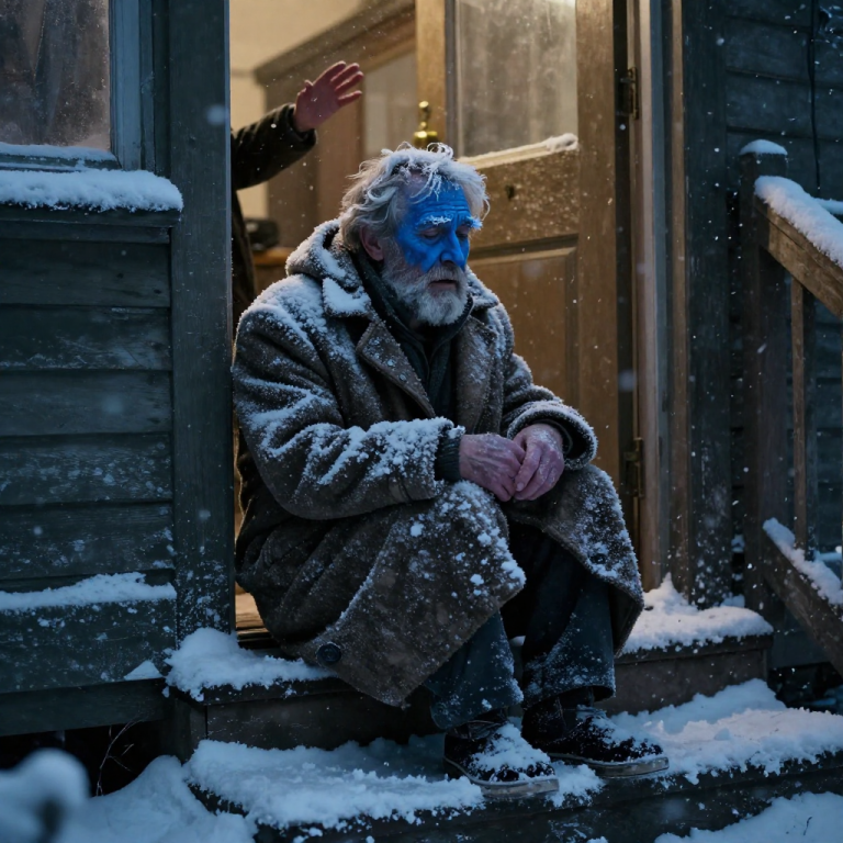 I LOCKED GOD OUT IN THE BLIZZARD SCREAMING THAT I DIDN’T NEED A SAVIOR WHO WATCHED ME STARVE, BUT WHEN I FOUND HIM HOURS LATER HUDDLED ON MY PORCH BLUE FROM THE COLD, I REALIZED HE HAD STAYED TO PROTECT ME FROM WHAT WAS COMING.