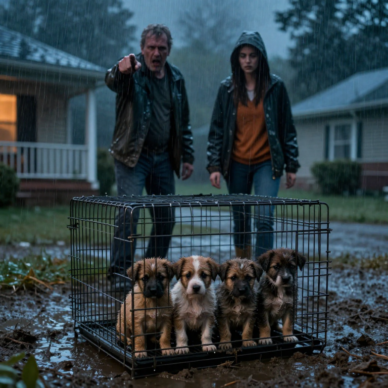 HE SCREAMED THAT THEY WERE HIS PROPERTY WHILE THE FREEZING RAIN TURNED THEIR CRATE INTO A TOMB, BUT I COULD NO LONGER IGNORE THE WHIMPERING COMING FROM THE MUD. I pushed past his trembling, angry finger and his shouts about trespassing, grabbed the shivering crate that held three lives soaked to the bone, and carried them into the warmth of my home, knowing I had just started a war I might not win but refused to lose.