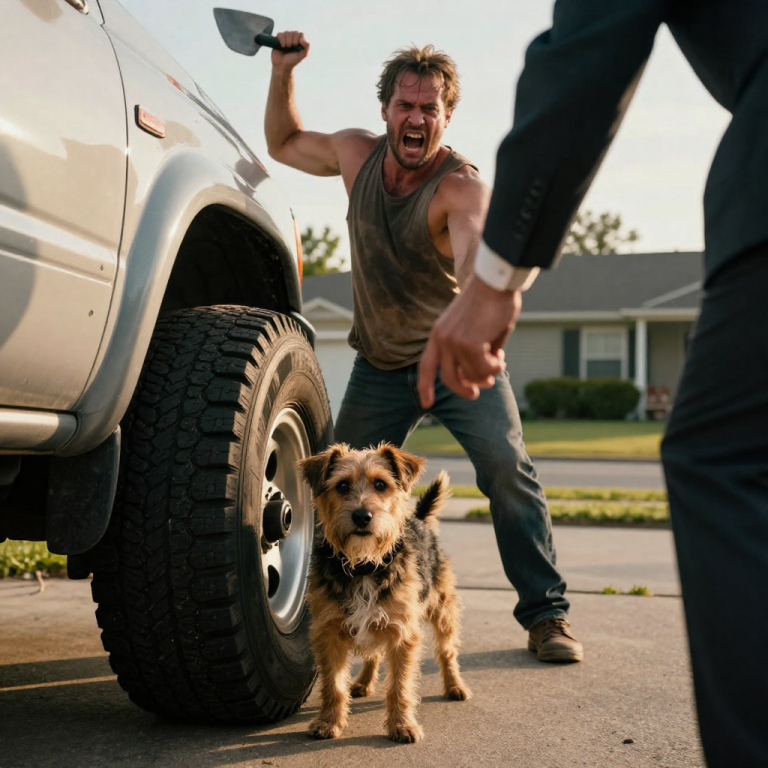HE LAUGHED WHILE RAISING A HEAVY BOOT OVER THE TREMBLING PUPPY, TELLING ME TO MIND MY OWN BUSINESS OR I’D BE NEXT, BUT HIS SMUG GRIN VANISHED THE SECOND A STRANGER STEPPED FROM THE SHADOWS AND GRIPPED HIS WRIST LIKE A VISE, REVEALING A BADGE THAT TURNED THE BULLY’S FACE PALE.