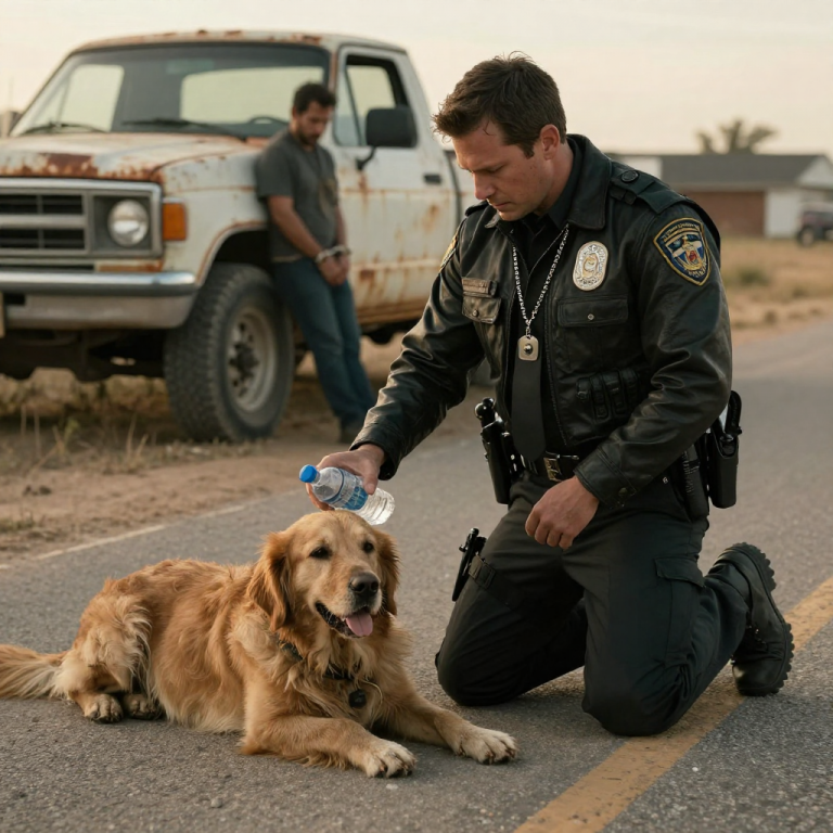HE LAUGHED AS HE FORCED THE LIMPING DOG TO RUN BEHIND HIS TRUCK ON THE SCORCHING ASPHALT, NEVER SUSPECTING THAT THE MAN TAILING HIM WAS AN UNDERCOVER OFFICER WAITING FOR THE PERFECT MOMENT TO END HIS CRUELTY FOREVER.