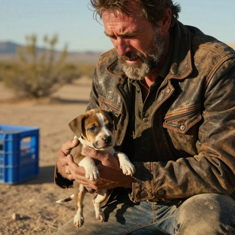 I STOPPED MY BIKE IN THE MIDDLE OF THE DESERT BECAUSE SOMETHING DIDN’T LOOK RIGHT, AND WHEN I CUT OPEN THAT TAPED-UP CRATE AND SAW FIVE PUPPIES GASPING FOR THEIR LAST BREATHS, I KNEW I WASN’T LEAVING UNTIL I RECORDED A MESSAGE FOR THE COWARD WHO LEFT THEM TO DIE.