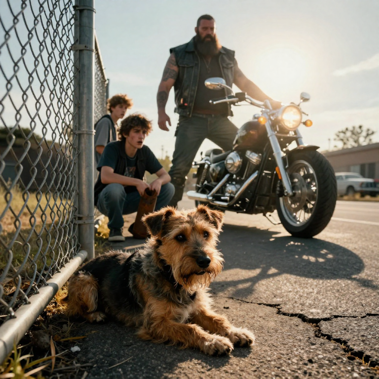 THEY CORNERED THE TERRIFIED DOG WITH ROCKS AND PIPES, LAUGHING AT HIS PAIN, UNTIL THE GROUND BEGAN TO SHAKE AND JUSTICE ARRIVED ON TWO WHEELS.