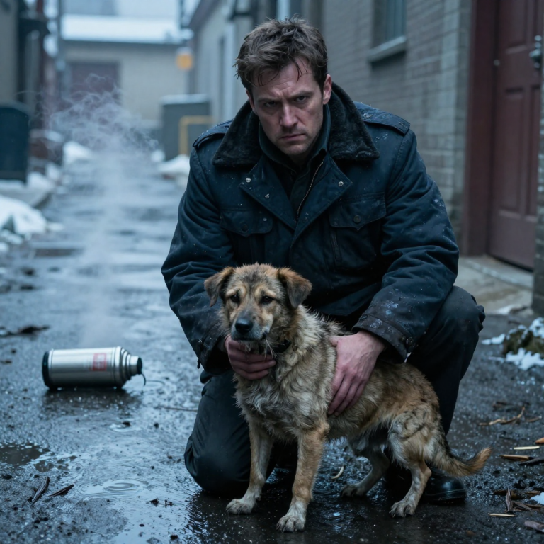 THEY LAUGHED WHILE FILMING THE STEAM RISING FROM THE THERMOS, PREPARING TO POUR SCALDING WATER ON THE HELPLESS DOG SHIVERING IN THE CORNER, JUST TO GET A FEW LIKES ON THE INTERNET. “Watch it jump,” the leader sneered, tilting the cup, but he never got his viral moment because I slammed into him with the full weight of the law, shielding the animal with my own body and whispering that their fun was over.